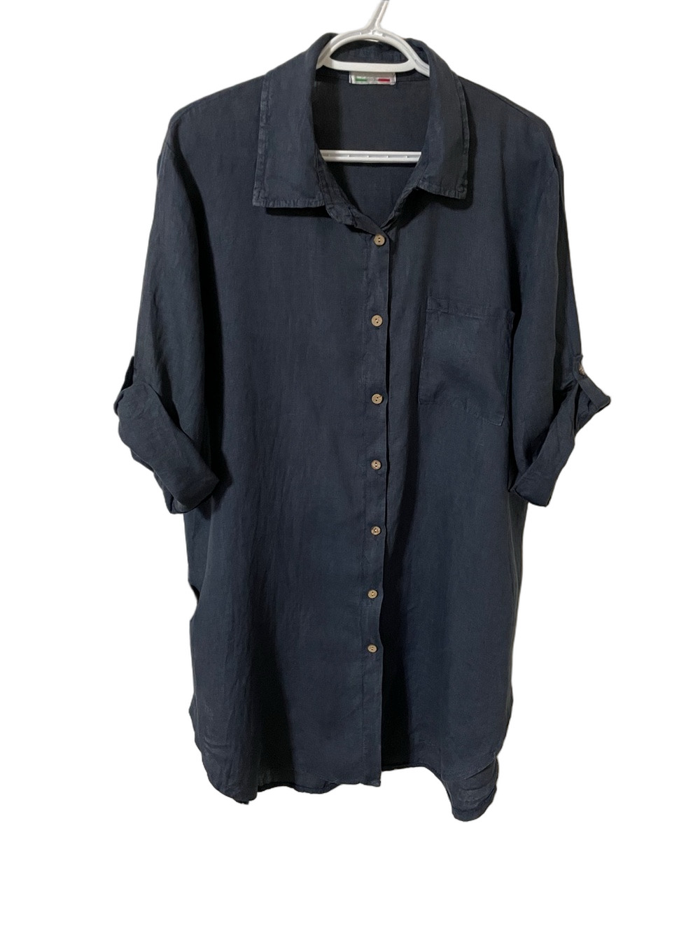 Made in Italy Dark Blue Linen Long Tunic Size Large